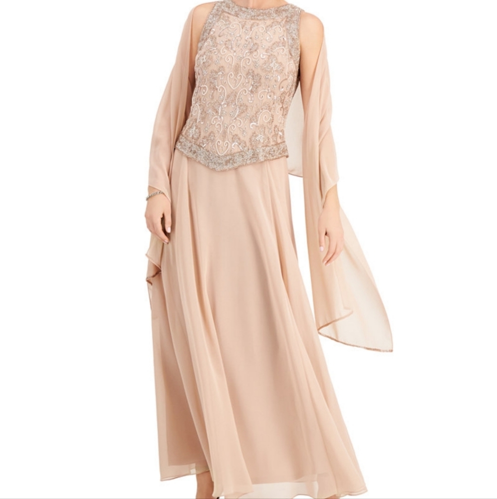 Beaded Gown & Chiffon Scarf s